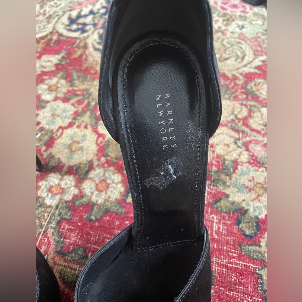 Barneys New York Black Satin Stiletto Heels Ankle Strap Italy 37.5 7/7.5 - Picture 5 of 12